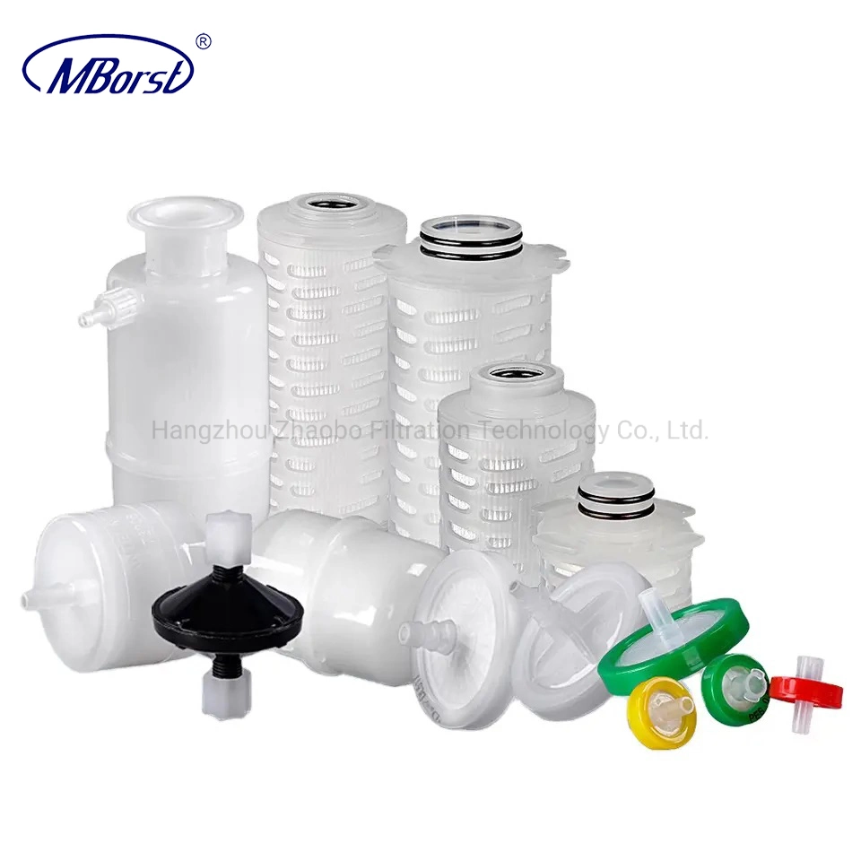 High Flow Wasserfilterpatrone mit hydrophober, plissierter PTFE-Membran 0,05/0,2/0,45 Mikron für Fermentation Halbleiter Chemische Gasfilter hohe Leistung