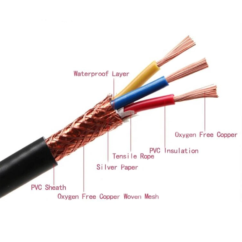 Low Voltage PE Insulate Stranded Copper Core Wove Sheild PVC Sheath Flexible Computer Power Cable