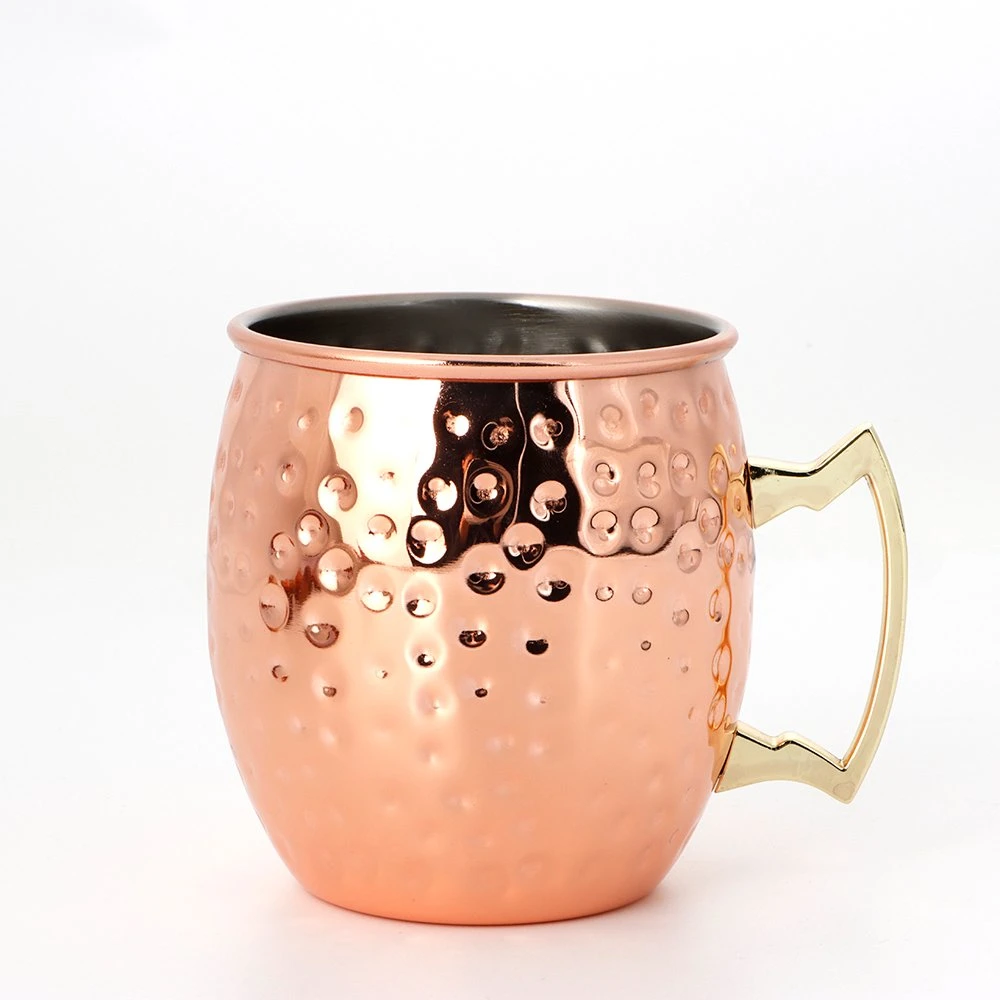 High Quality Stainless Steel 530ml Hammered Copper Rose Gold Barware Moscow Mule Mugs Wine Cup Beer Mug