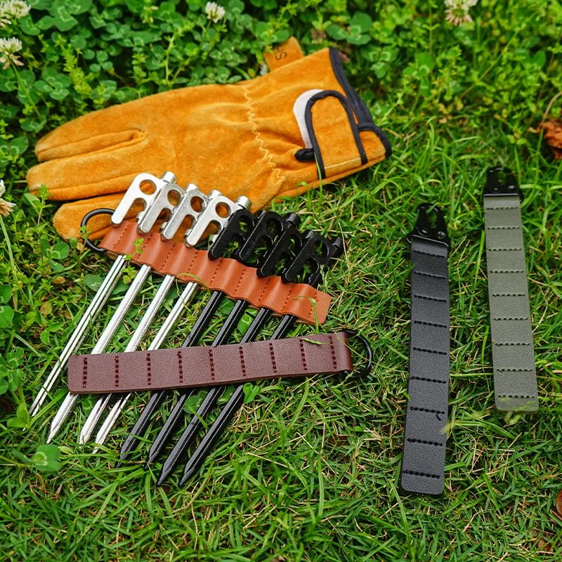 PU Leather Portable Tent Peg Organiser Outdoor Camping Peg Bag Accessories