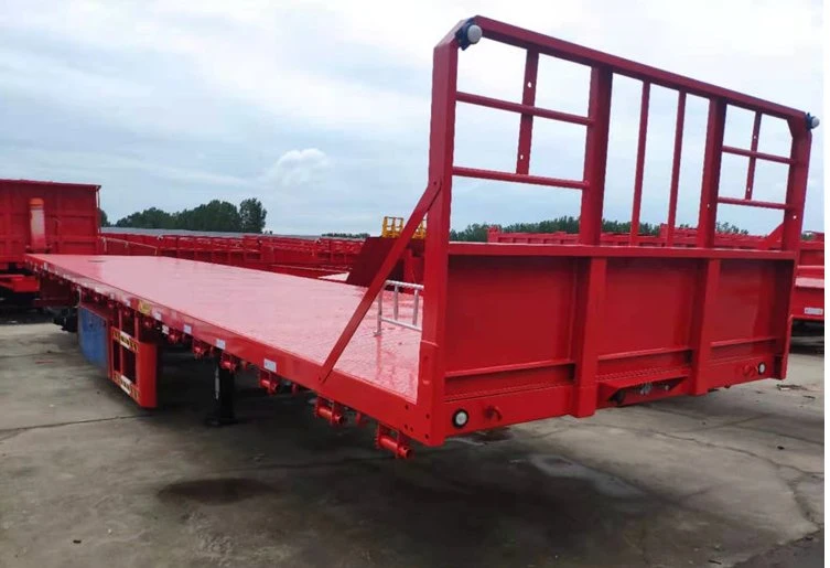 3 Axle Steel Coil Transport Flat Bed Trailer 40FT Container Flatbed Semitrailer