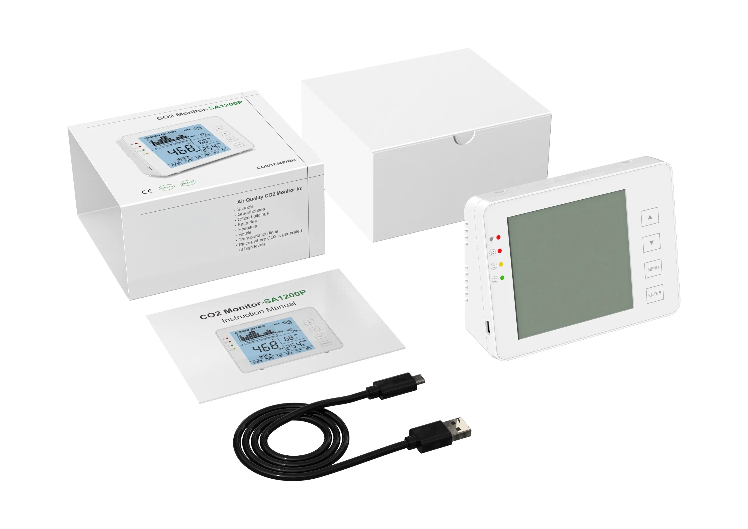 La calidad del aire Detector de dióxido de carbono CO2 de escritorio con monitor de 5000ppm para grabador de datos de los hospitales, escuelas, granjas, Home