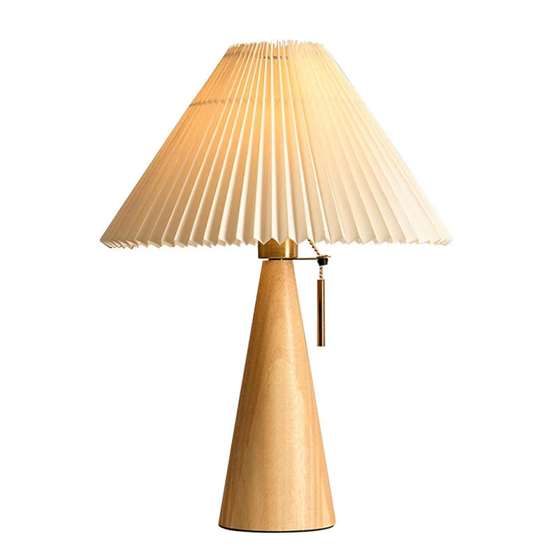 Decorative Lighting Pleated Shade Solid Wood Desk LED Table Lamp