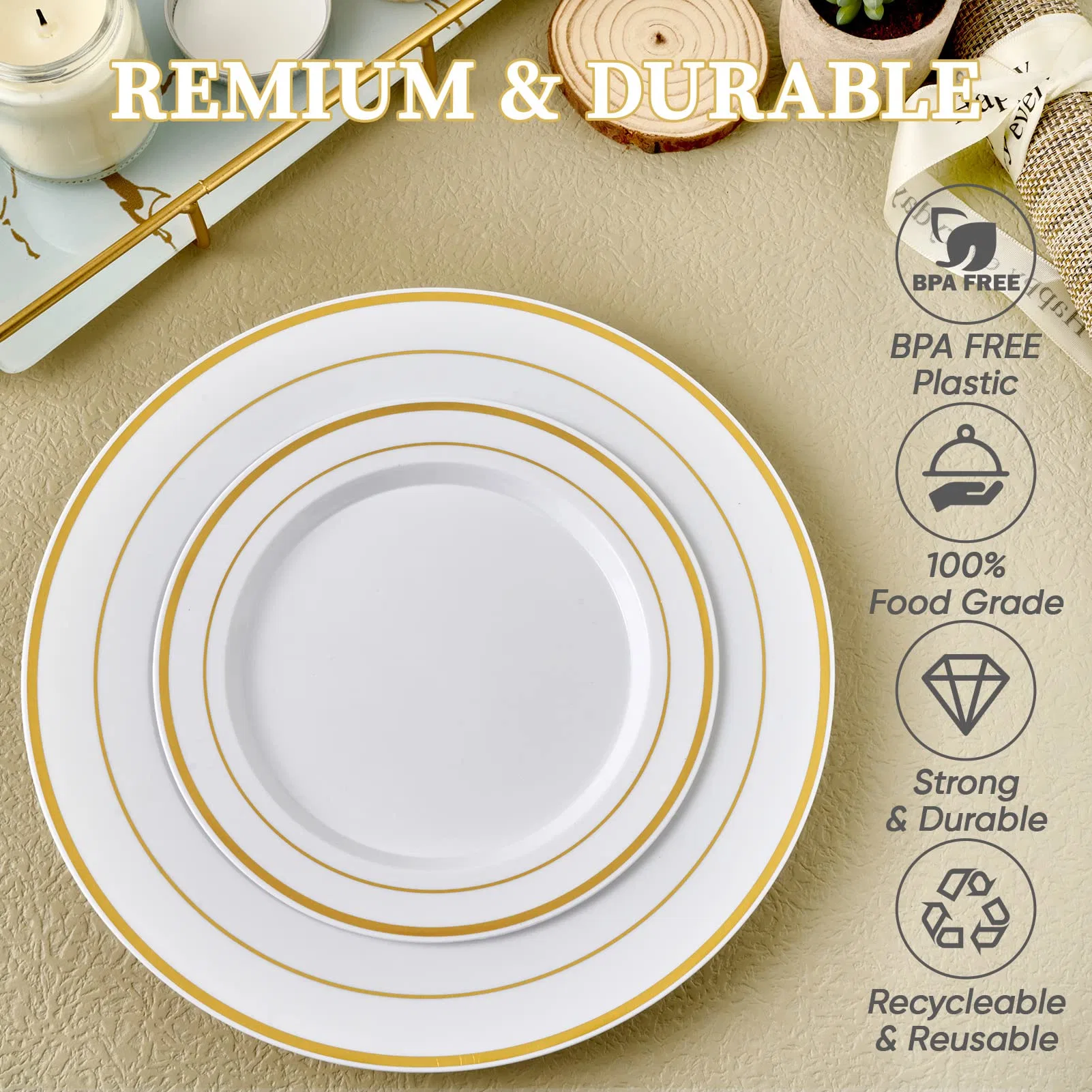 Wholesale/Supplier Gold Plates Disposable Gold Rim Plastic Party Plates