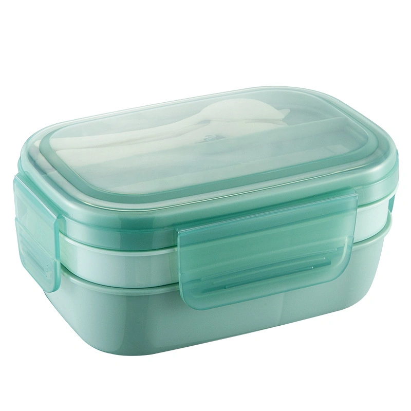 2L Plastic Portable 3 Compartments Lunch Box with Salad Bowl