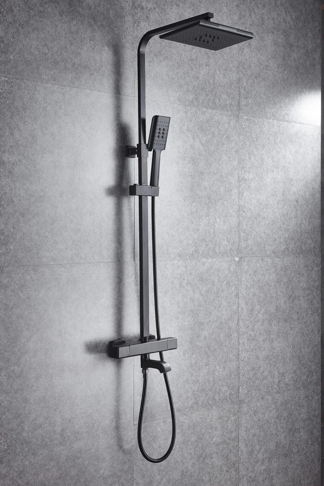 Modern Art Design Brass Polished Chrome Matte Black Thermostatic Shower Column Brass Sliding Bar ABS Hand and Head Shower Brass Set