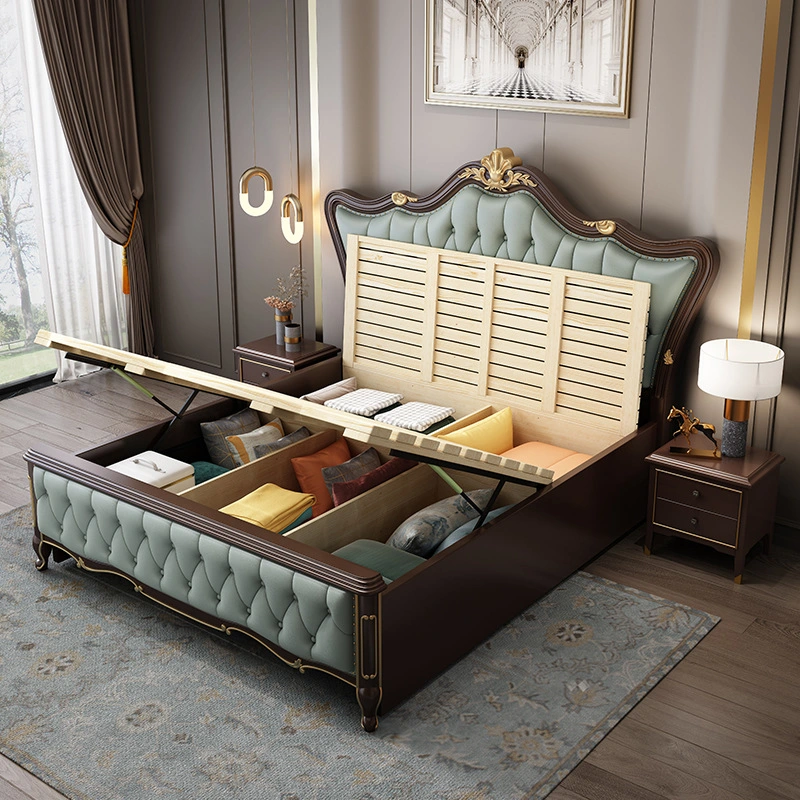 Simple Modern Bedroom Sets Pneumatic Support Storage Bed Box Bed Design Solid Wood Bed Frame with Drawer