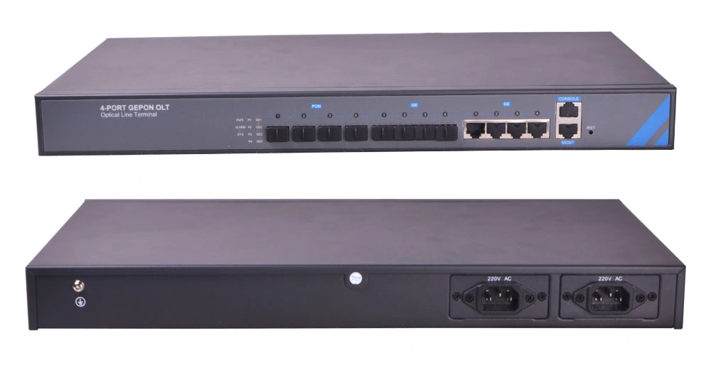 Softel 1u 19" 4ge Uplink and 4 Downlink Pon Ports Sc Single Fiber Gepon Olt, 4 1.25gbps Optical Line Terminal (OLT-4PON)