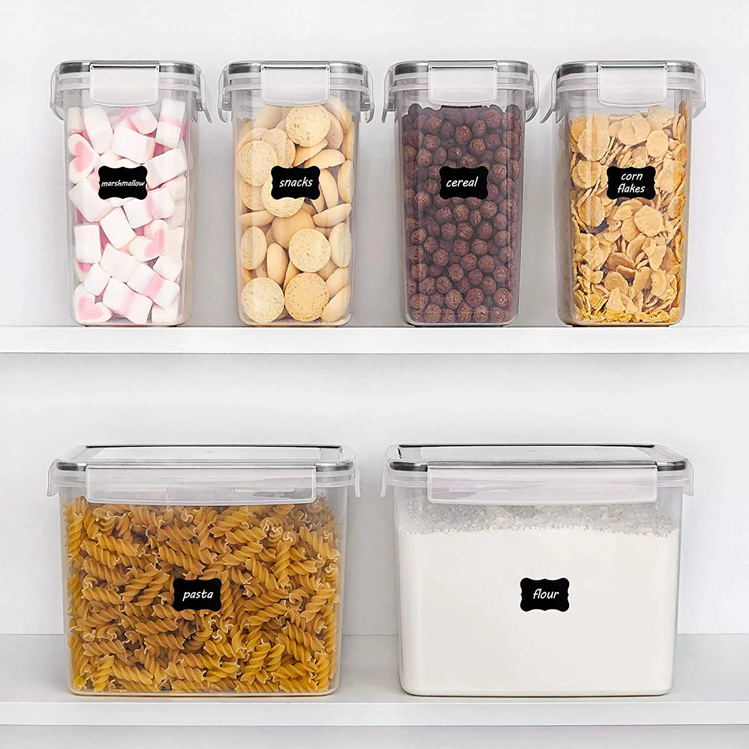 BPA Free Plastic Airtight Lid 4 Piece Set Cereal Dispensers Food Storage Container Set Suitable for Cereal, Flour, Sugar