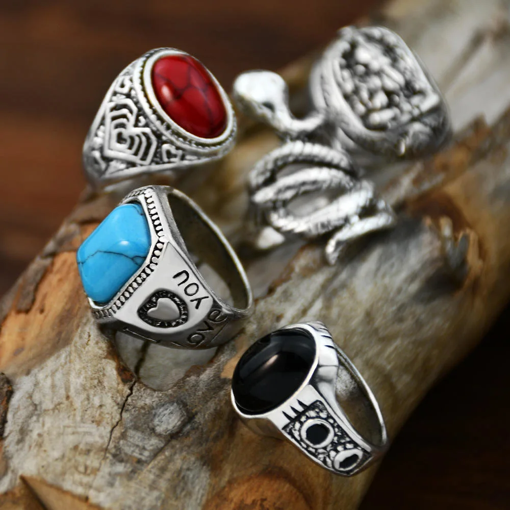 Vintage Silver Ring Set Antique Gemstone Owl Snake Butterfly Turquoise Rings