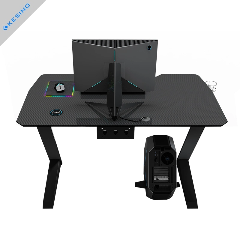 Kesino Manufacturer Strong Stand LED Wireless Charging E-Sports Gaming Desk Office Computer Table PC Computer Best Gaming Desk