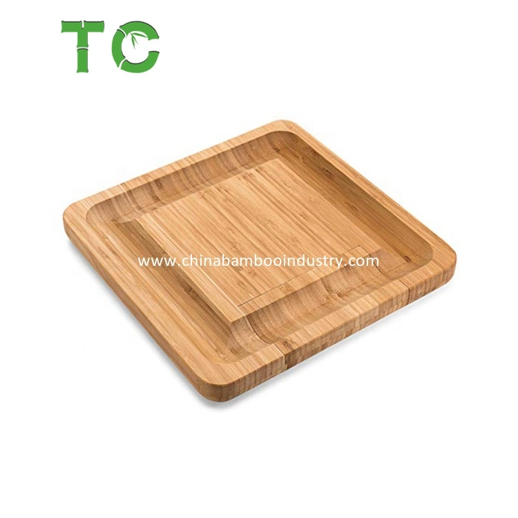 Eco-Friendly Bamboo Cheese Board Set with Cutlery in Slide-out Drawer