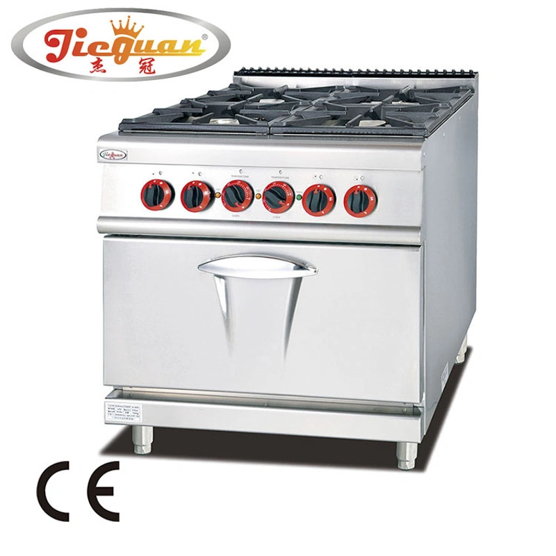 Gh-987un acero inoxidable con 4 quemadores y horno de gas (certificado CE) El horno está equipada con estufa de gas piezoeléctrico