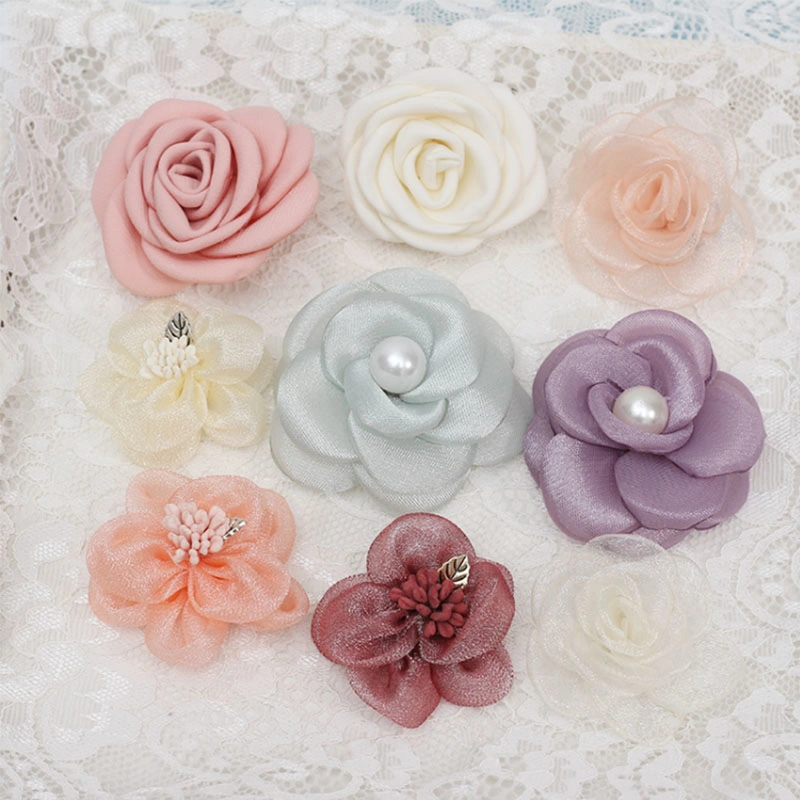 Handmade Satin Dress Ribbon Rose Flowers for Crafts Ribbon Flowers Pants Deco Flower