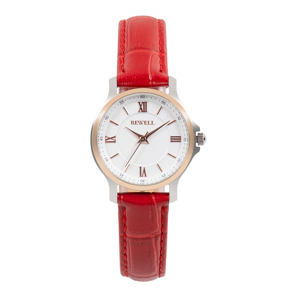 Montre pour femme en acier inoxydable résistant à l'eau 3ATM avec boîtier en acier inoxydable et bracelet en cuir véritable. Mouvement à quartz.