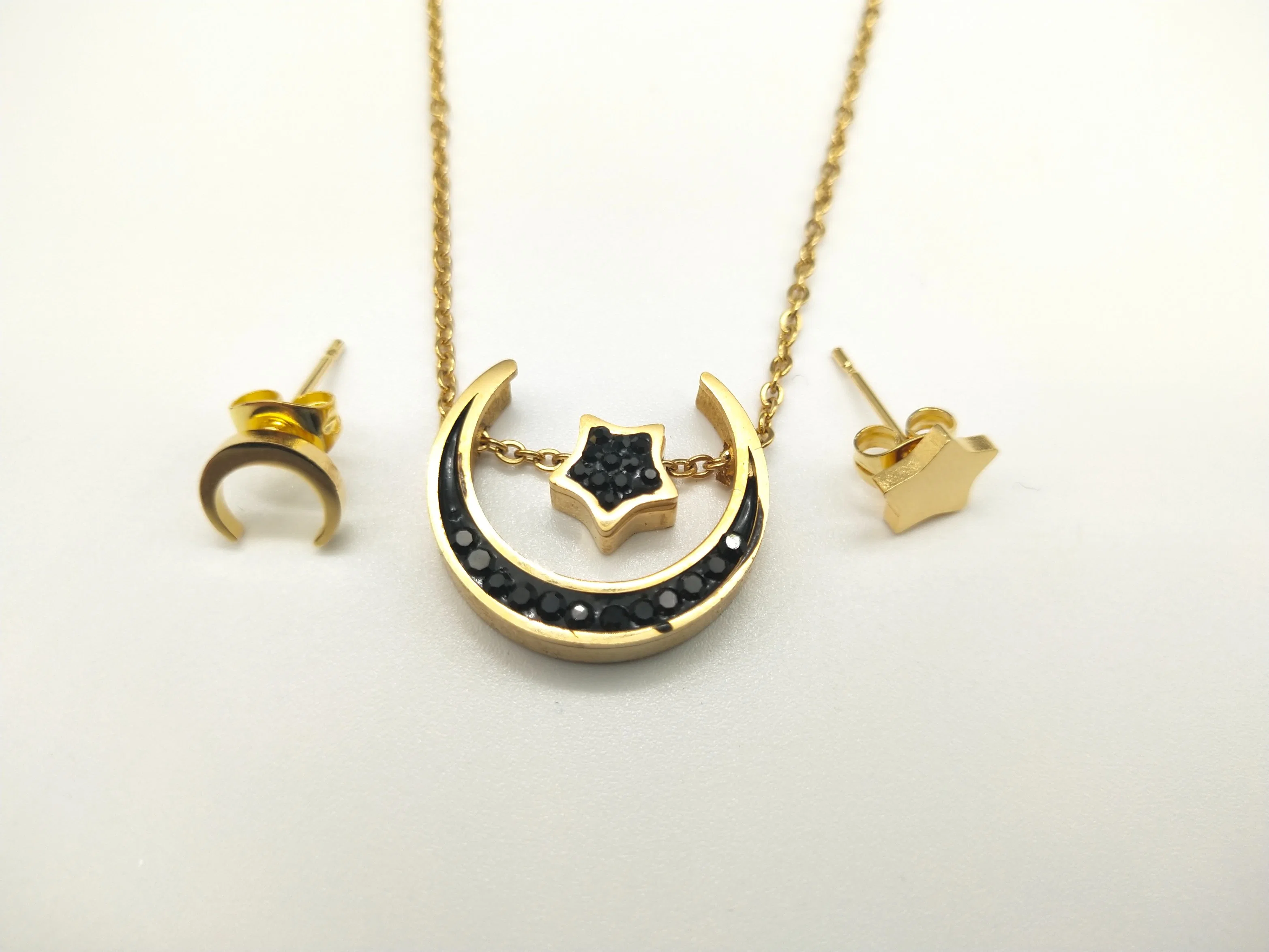 Fashion Star and Moon Stainless Steel Jewellery Necklace Earring Jewelry Set for Ladies