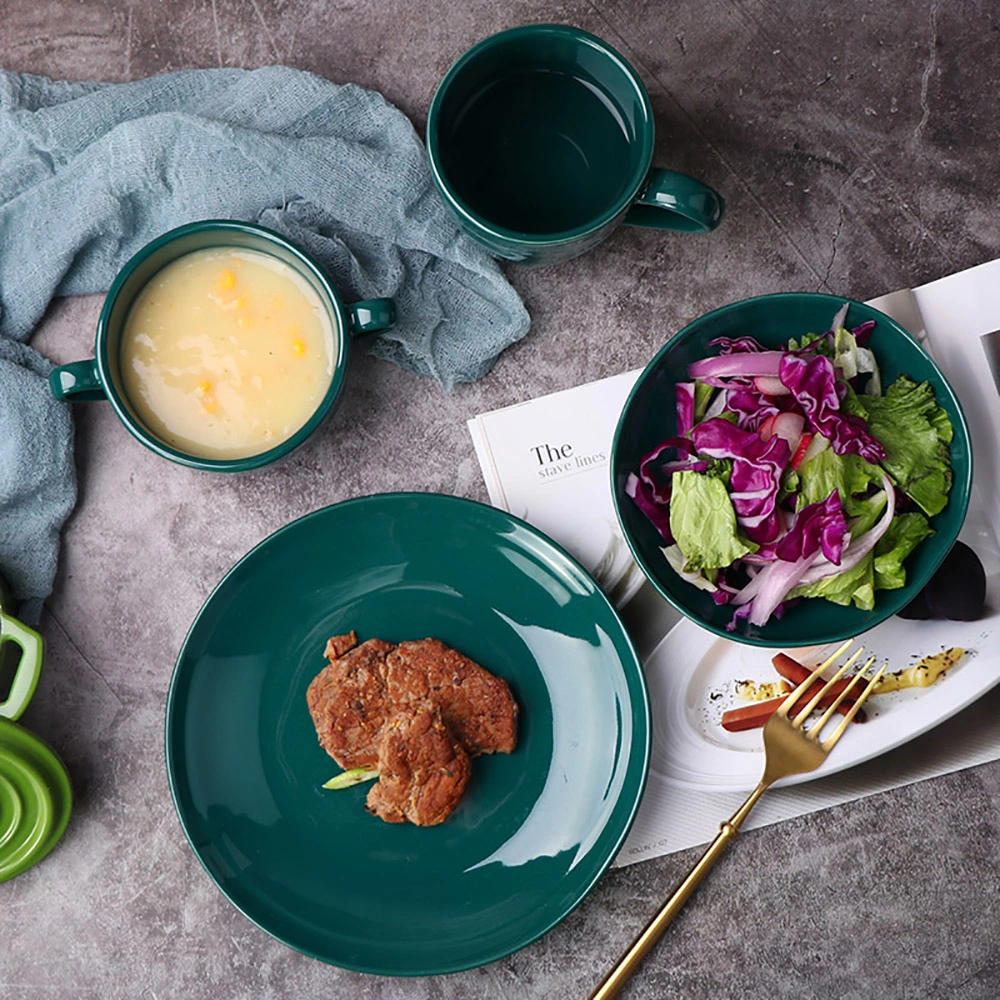 Platos de cerámica verde para cenar Precio fijo Cena de porcelana de estilo nuevo Conjuntos Restaurante platos Dinnerwares