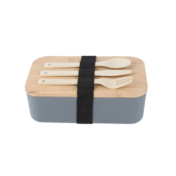 Hot Tragbare Auslaufsichere Holz Büro Bento Box Bambus Deckel Faser Kunststoff-Lunchbox mit Besteck für Erwachsene
