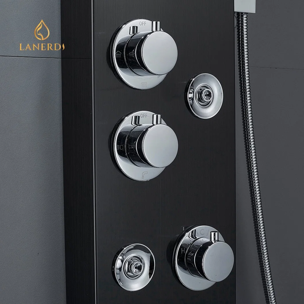 Großhandel/Lieferant Wandhalterung sechs Funktionen Körper Jet SPA Massage Smart Dusche Turm Wasserhahn LCD LED Digital Black Duschpanel System 304 Edelstahl Duschpaneel