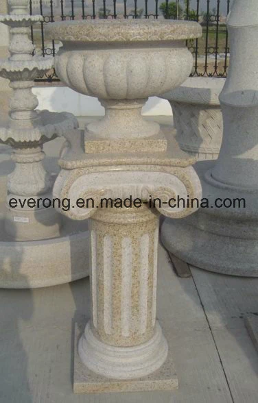 Carved Beige Sandstone Garden Flowerpot for Decoration