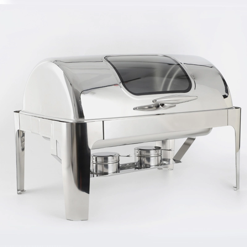 Movable Base Stainless Steel Chafing Dish Set Buffet Food Warmer with Window