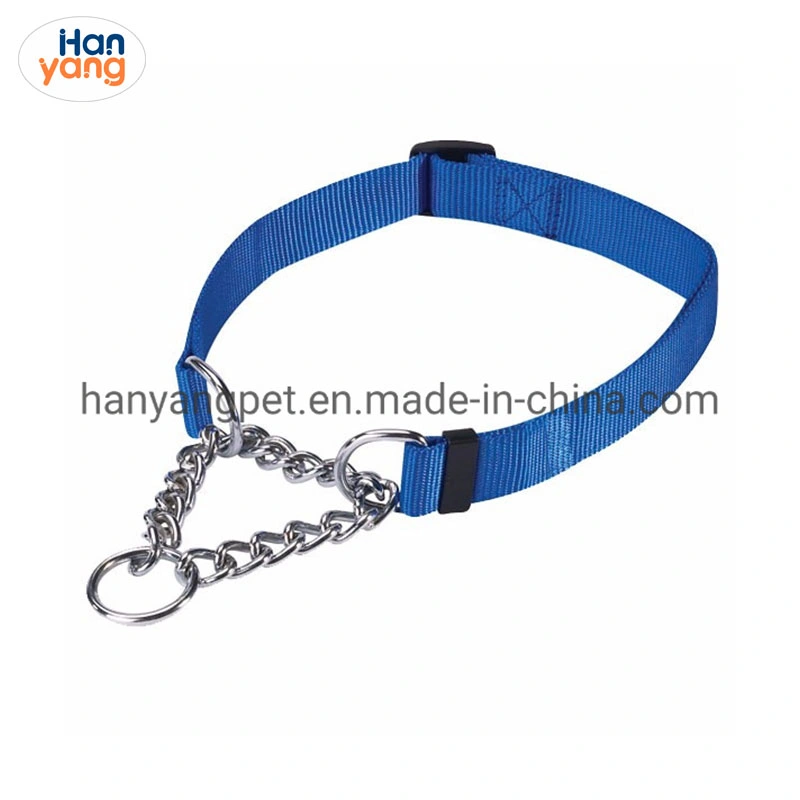 Hanyang OEM Pet Accessories Pet Product Custom Wholesale Nylon Martingale Dog Chain Collar with Metal Chain