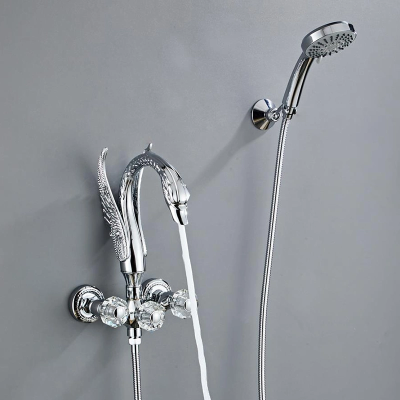 Chrome Brass Bathroom Bathtub Mixer with Hand Shower Wall Mounted Bath Shower Faucet
