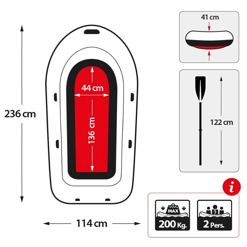 236*114*41 Inflatable Rowing Boat for 2 Outdoors and Water Party