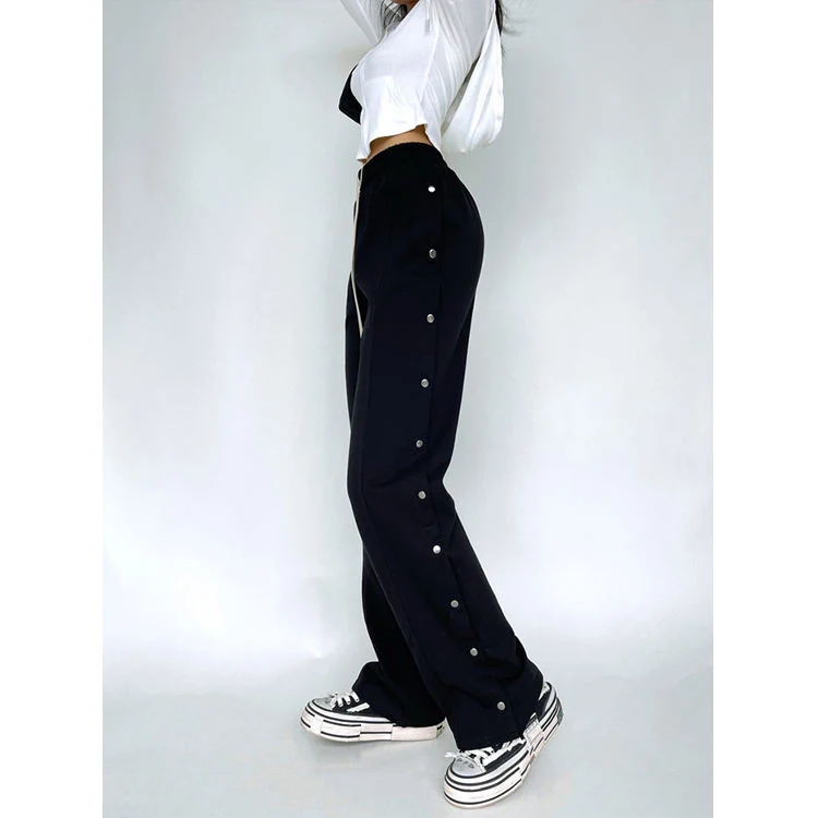 Custom Autumn Winter High Waist Elastic Waist Lady Pants with Button Jogger Sweatpant for Women