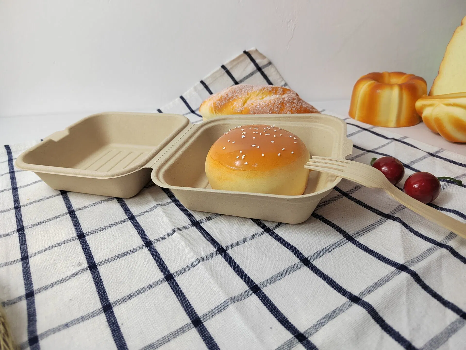 6 Inch Bamboo Fiber Environmental Friendly Biodegradable to Go Packaging Bamboo Food Container Hamburger Box Custom Paper