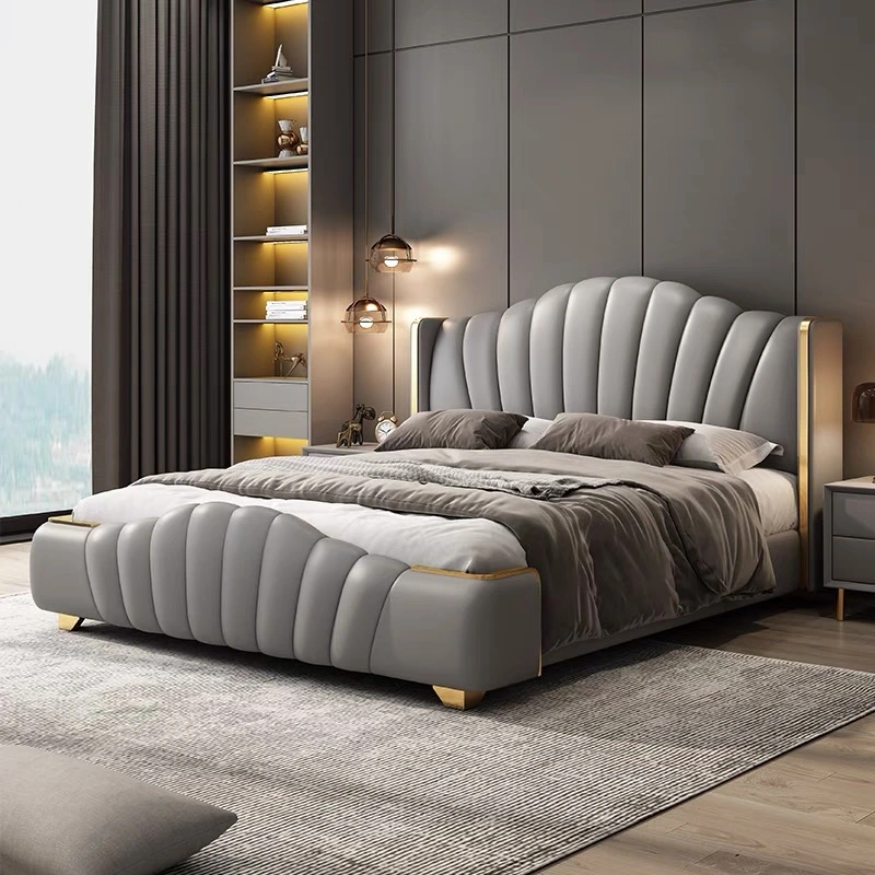 High End Bedroom Set Modern Furniture Leather Luxury King Size Leather Queen Size Double Bed Sleeping Bedroom Furniture Set