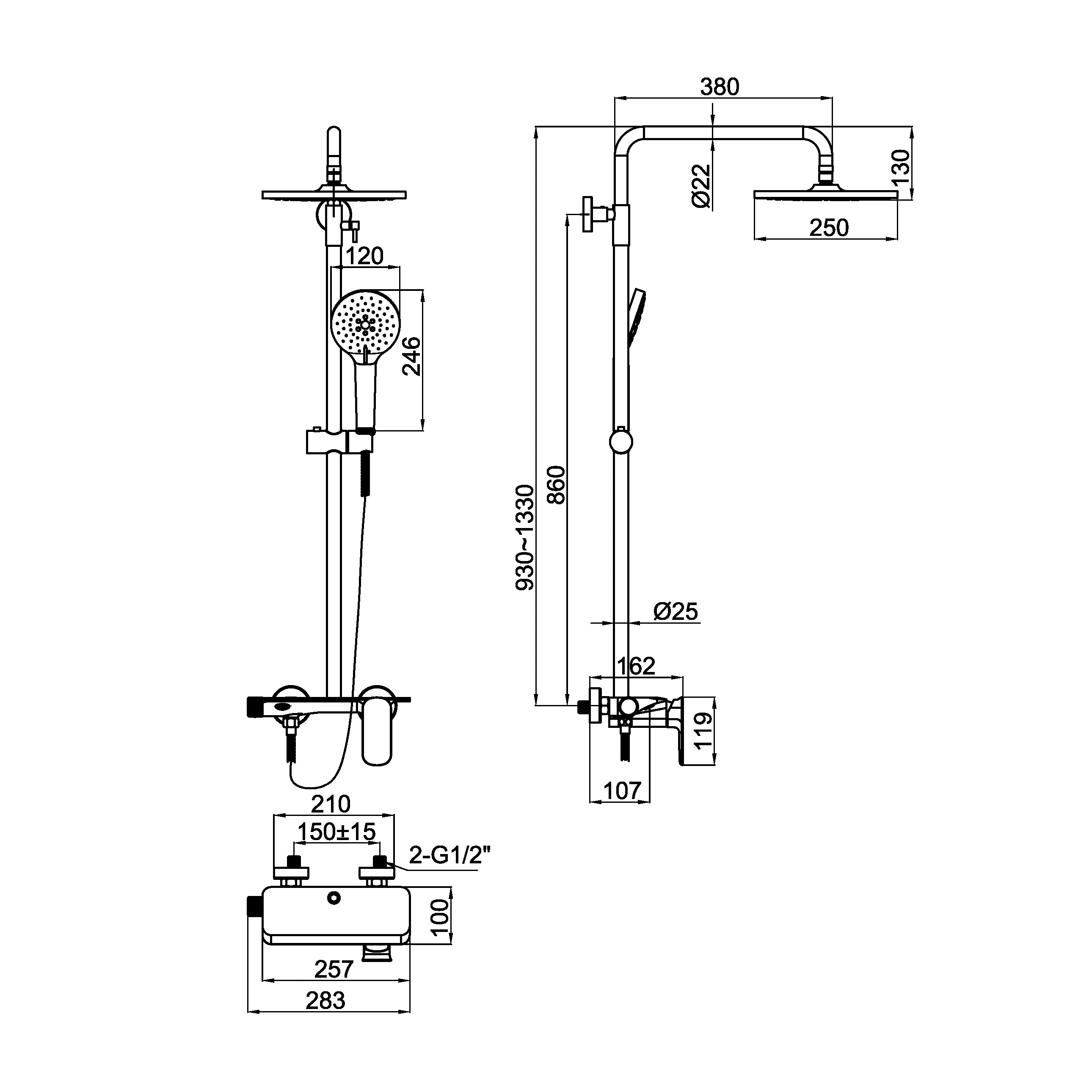 Ensemble de douche en laiton chromé avec douche pluie multifonctionnelle (Hz59 3601)