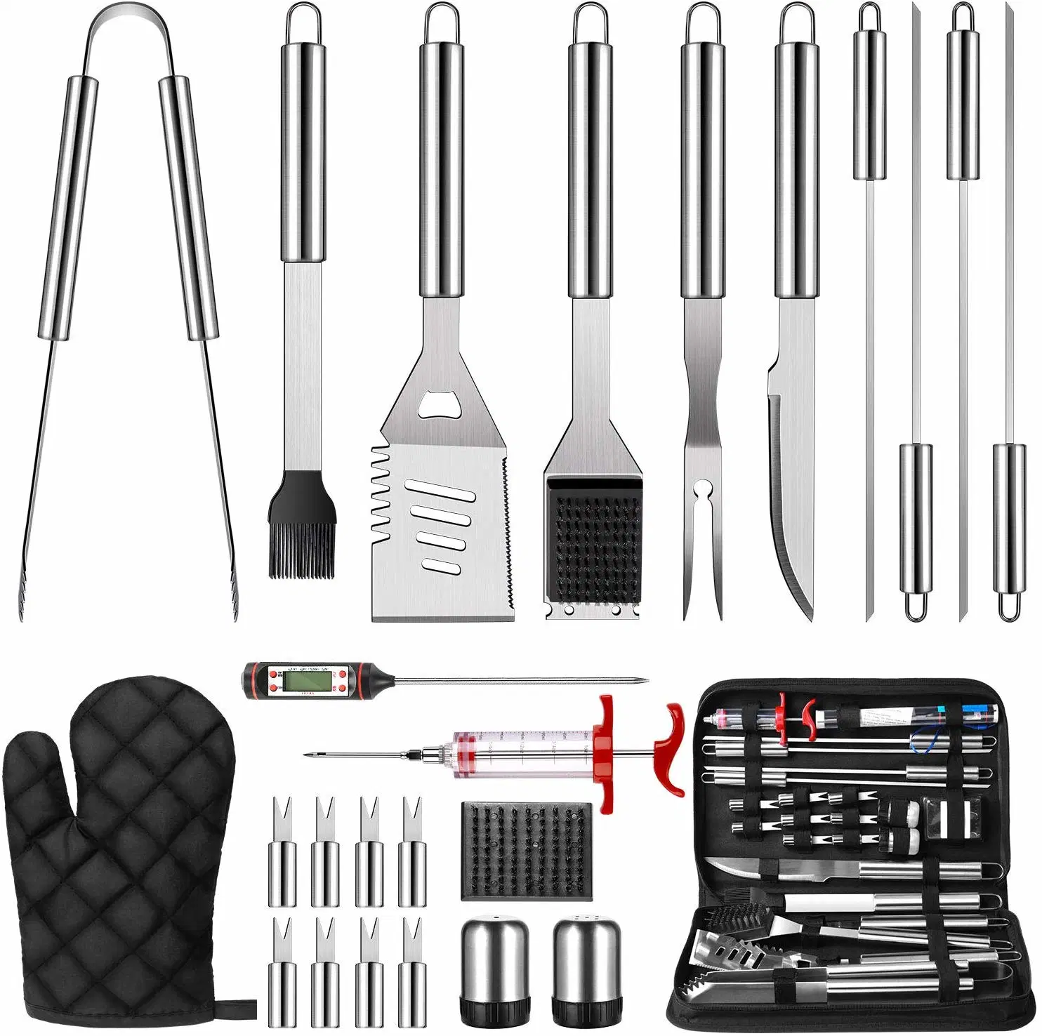 New Arrivals 25PCS Stainless Steel Portable Outdoor Barbecue BBQ Grill Accessories Tools Set for Camping Kitchen