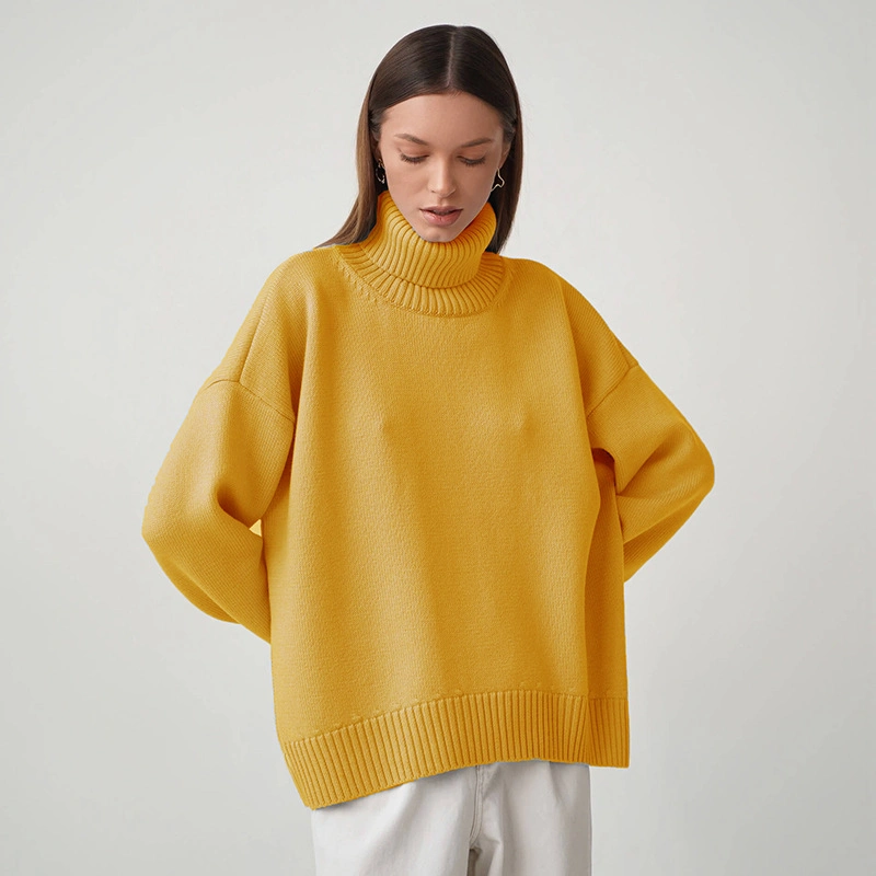 Custom Women Turtleneck Thick Warm Casual Knit Oversized Pullover Sweater