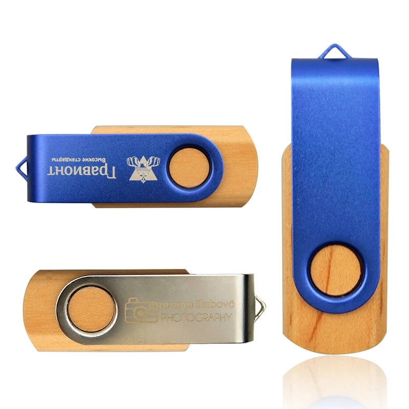 Factory Wholesale/Supplier Classic Wooden Swivel USB Flash Drive with Color Clip with Customized Logo