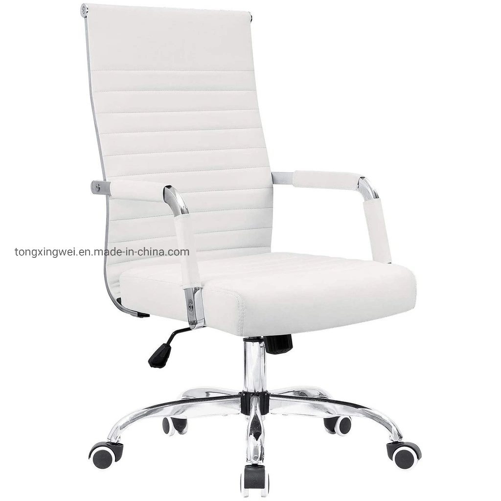 Ribbed Office Desk Chair High-Back PU Leather Executive Chair Furniture