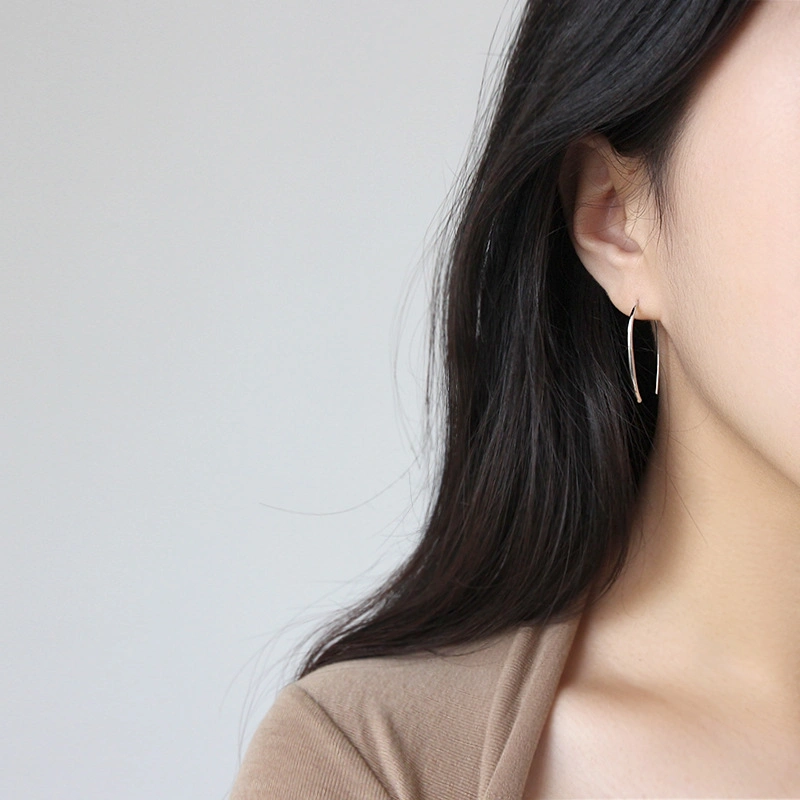 Gold-Plated coreano con forma de U S925 Aretes de Plata Esterlina de la mujer