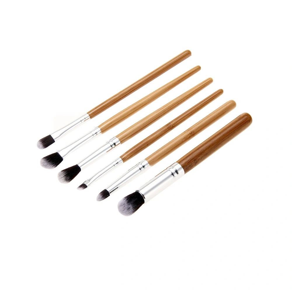 Mayorista/Proveedor de fábrica de herramientas de belleza 6pzas Asa Bambú Set de Maquillaje de Labios Eyeshadow Brush Pincel corrector