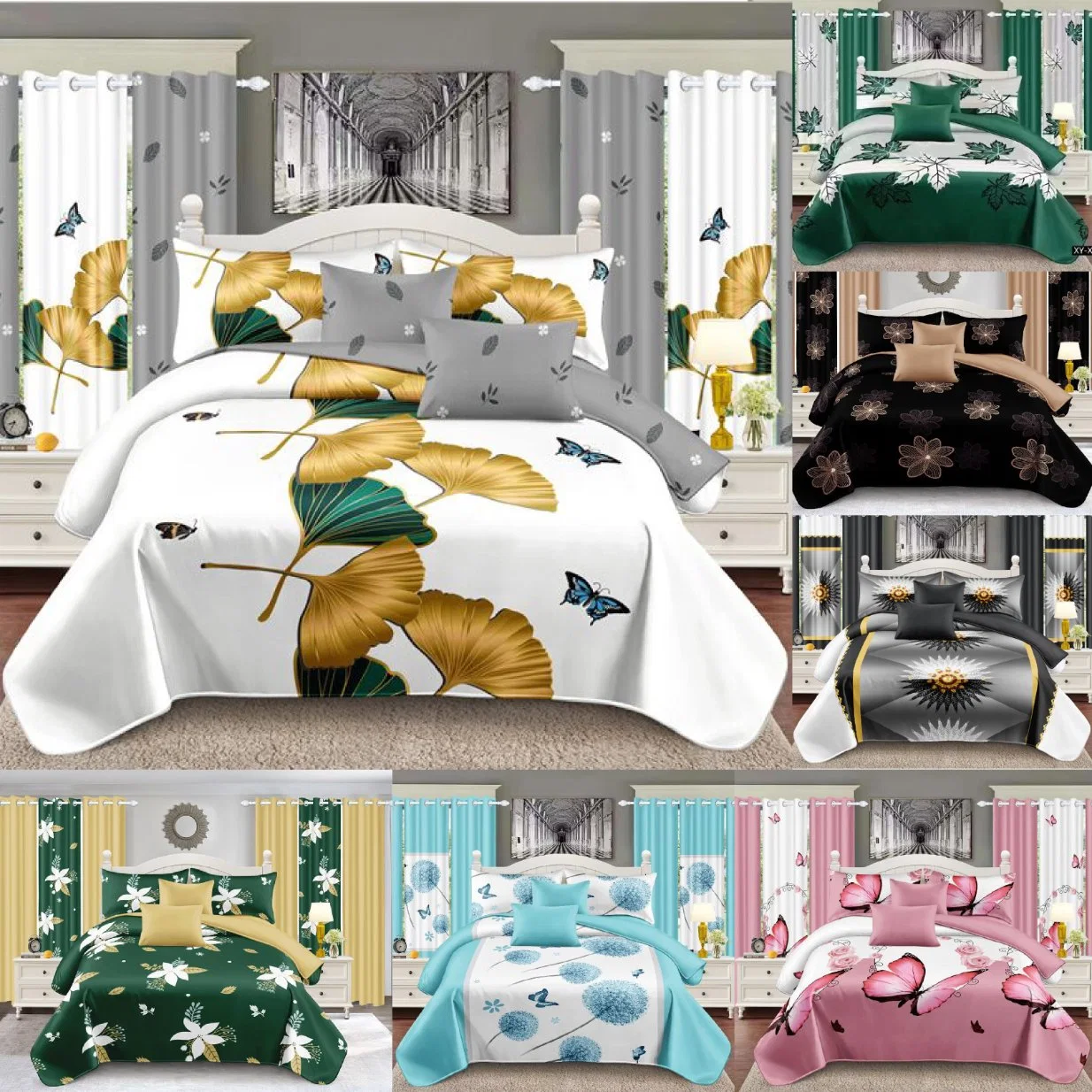 Lençóis Quilt com capa dourada ODM/OEM, capa de edredão em tecido, grau Hotel, Home Com 2 fronhas, roupa de cama em poliéster, conjunto de lixa Comforter, espalhe a cama Roupa de cama