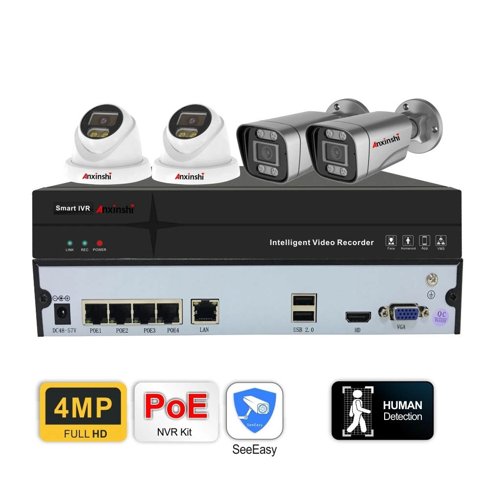 4MP H. 265 Video Surveillance Set 4CH Poe NVR con Audio Waterproof CCTV Security Camera Kit