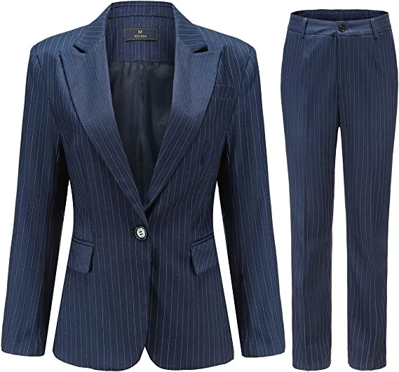 Women's Casual Striped 2 Piece Office Work Business Blazer Lady Suit