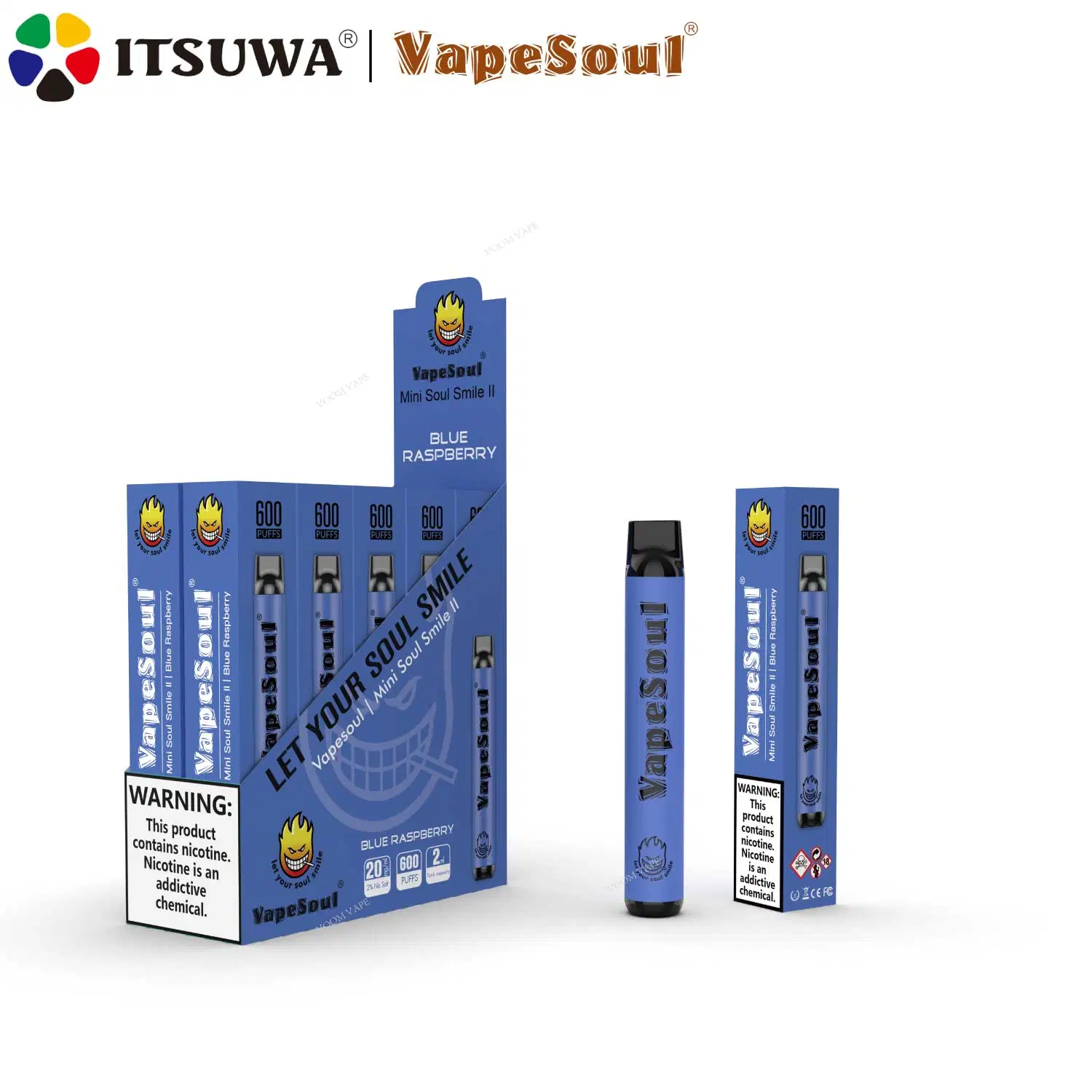 Qualité Premium Vapesoul 2ml 600 bouffées de pré-rempli E Liquide RoHS 400mAh FAC E cigarette Vape jetables Pod d'atomiseur de gros