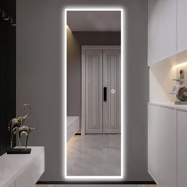 Ortonbath LED Spiegel voller Länge Dressing Spiegel große rechteckige Schlafzimmer Badezimmer Wohnzimmer Spiegel dimmbare Beleuchtung, Dimmen, burstgeschütztes Glas, Anti-Nebel