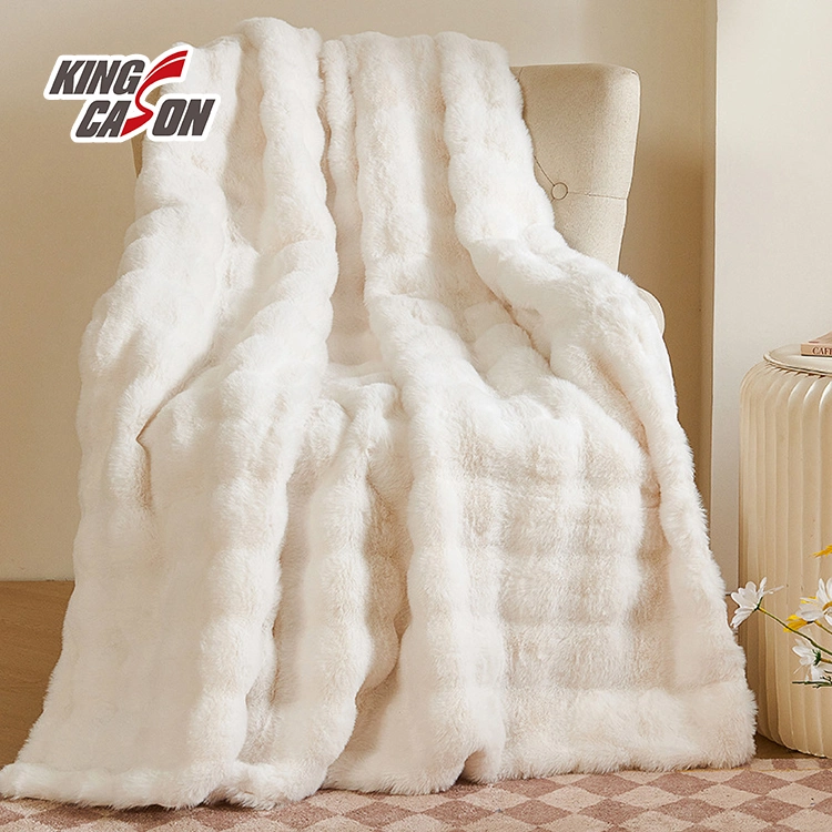 Diseñador Kingcason cálido y acogedor suave pelaje suave peso pesado Faux Fur tejido Sofá Manta tiro invierno