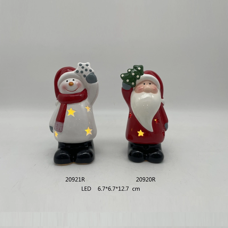 Factory Sales Ceramic Festival Craft Santa Claus with LED Light for Christmas Decoration