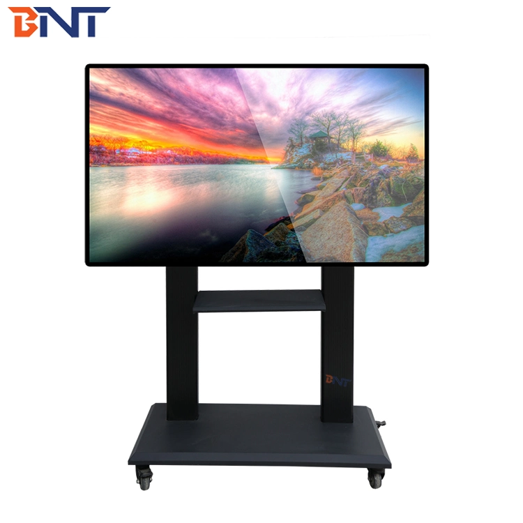 Mobile TV Floor Stand Cart with Shelf for Most of 58"-86" Tvs Glass TV Floor Stand with Swivel and Height Adjustment