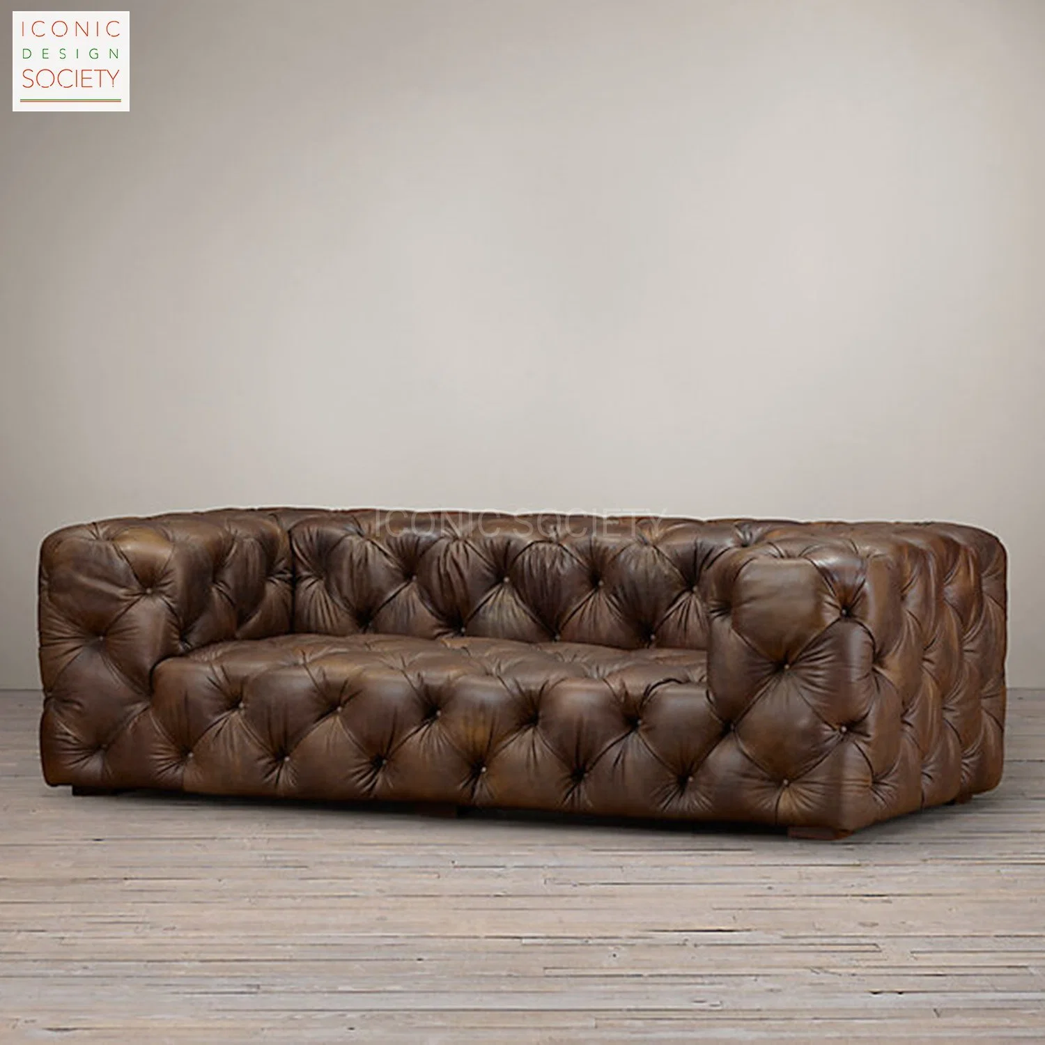 Modern Luxury Living Room Furniture Hotel Classic Button Tufted Genuine Leather Chesterfield Sofa