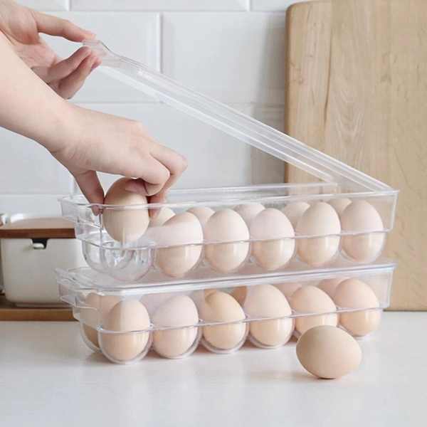 Refrigerator Egg Holder Tray Covered Plastic Egg Organizer Container