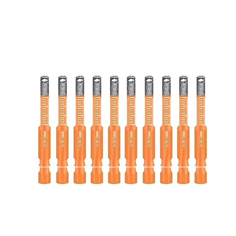 Orange Hex Shank 3/16" Dry Diamond Drill Bit Set, 10 PCS 5mm Diamond Core Drill Bit with Storage Bottle for Granite Marble Tile Ceramic