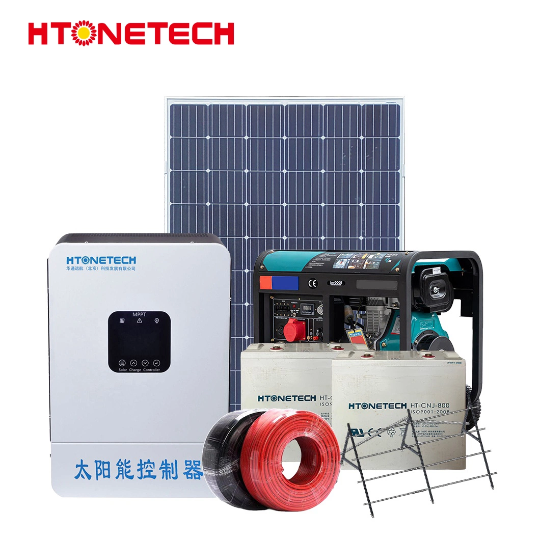 Htonetech off Grid Solar Power System Complete Kit 20kw China 90 Watt Monocrystalline Solar Panel PV Portable 8.5 kVA Diesel Generator 15000 Watt Solar System